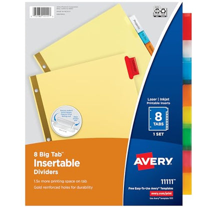 Smart Home Avery Insertable Dividers for 3 Ring Binders, 8 Kit