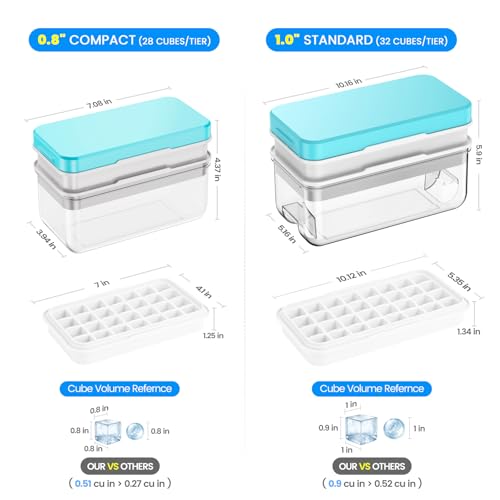Eco-Friendly Ice Cube Tray with Lid and Bin, PHINOX 56 pcs for Daily Use